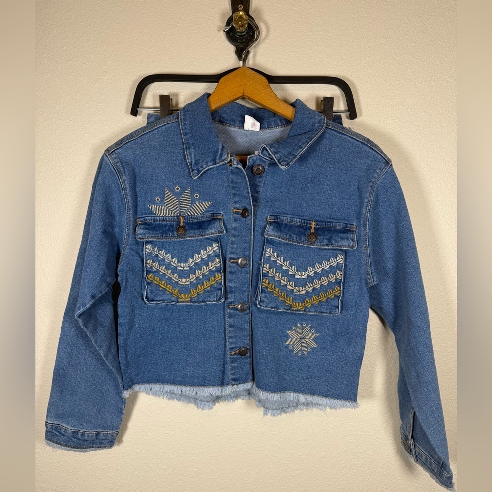 Evie Girls 2 Piece Set Denim Jacket And Skirt Embroidered 11/12 L New